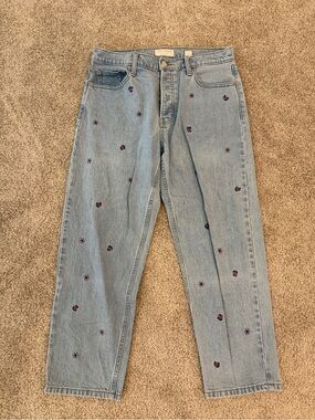 Lucky Brand Light Blue Boyfriend Jeans with Purple Floral Embroidery